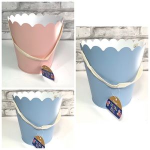 Set 3 - Pink Blue‎ Scalloped Edge Metal Pail Buckets